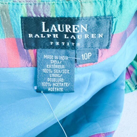 Lauren Ralph Lauren Raw Silk Plaid Colourful Mini Skirt 10P - Picture 5 of 5